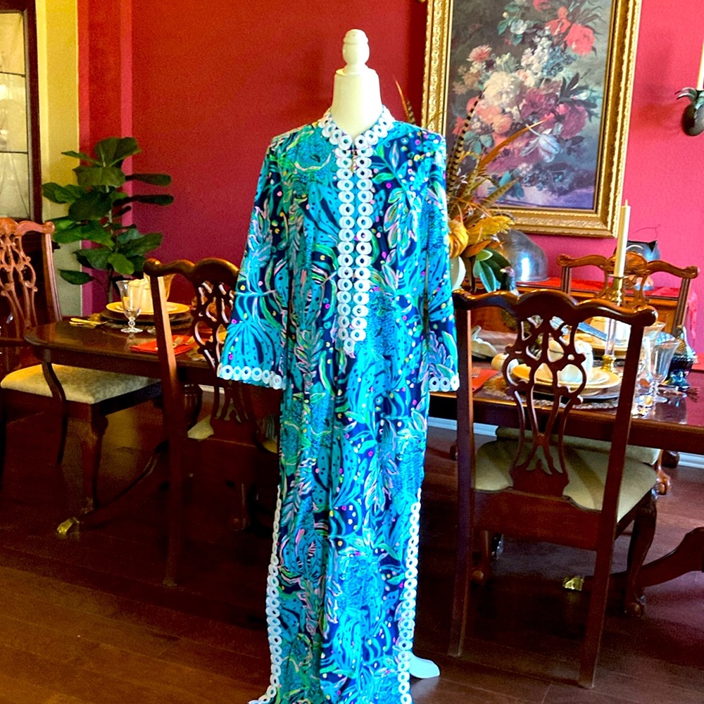 Stunning Lilly Pulitzer Shealyn maxi - low tide navy catty purrsonality 14 NWT